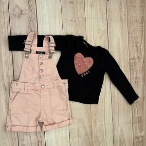 DKNY Pink Kids Overalls and black long sleeve shirt/size 3T